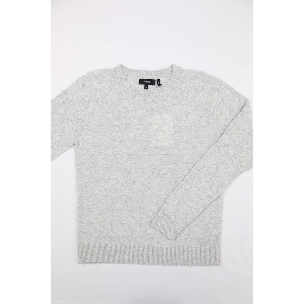 Theory Tucked Crewneck Sweater in Mineral Grey Feather Soft Cashmere  sz M  $335